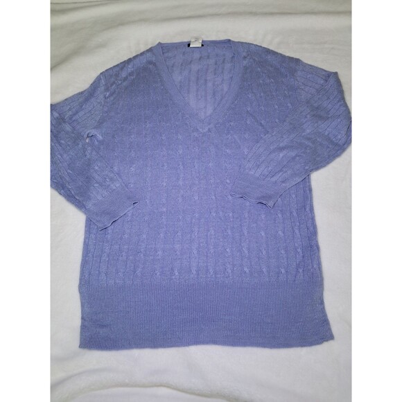 J. Crew V-Neck Cable Knit Sweater Pullover 100% Linen Light Purple Size S - Picture 5 of 9
